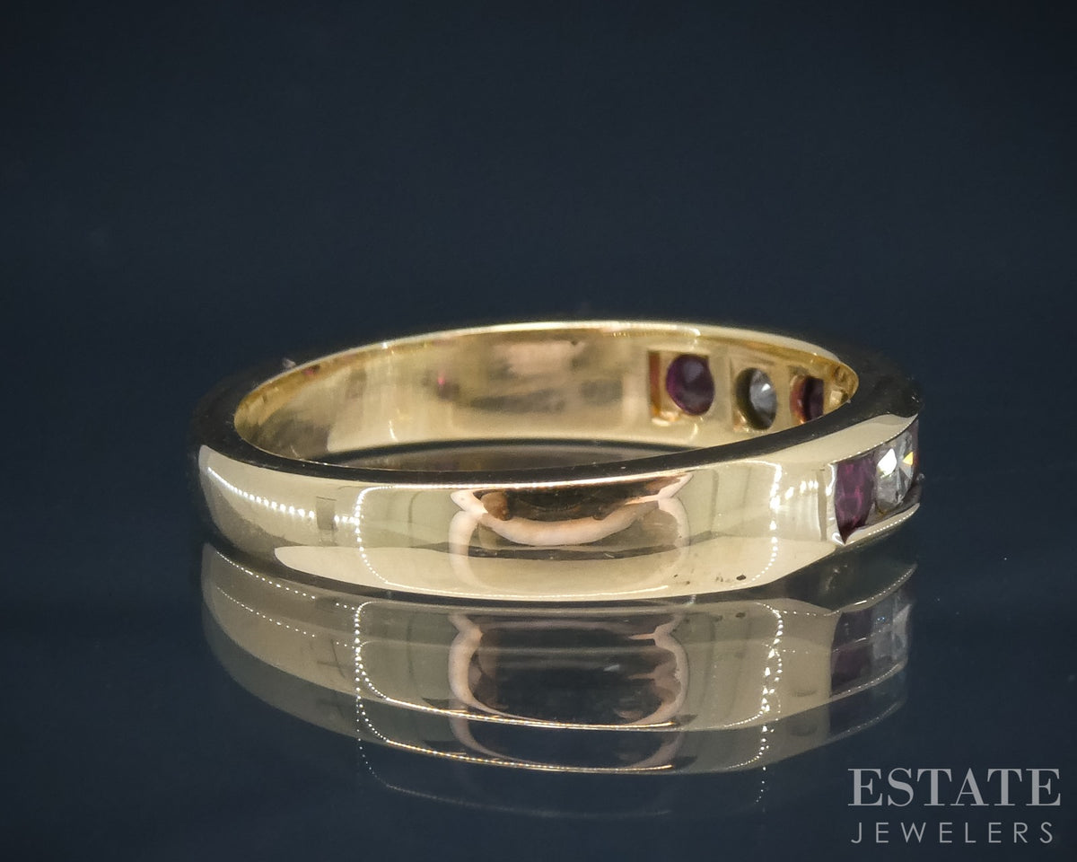 14k Yellow Gold Natural Ruby & Diamond Ladies Band Ring 3.4g p30596