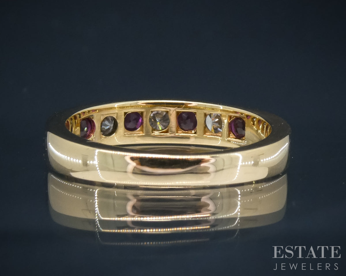 14k Yellow Gold Natural Ruby & Diamond Ladies Band Ring 3.4g p30596