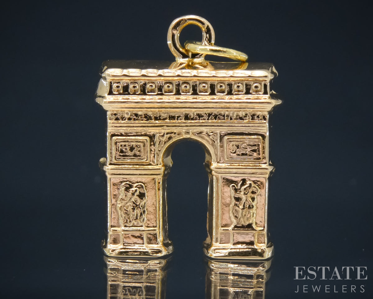 18k Yellow Gold Dimensional Arc de Triomphe Monument Charm 1.4g p29638