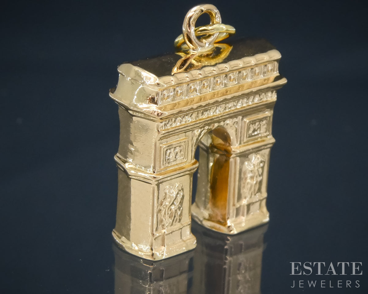 18k Yellow Gold Dimensional Arc de Triomphe Monument Charm 1.4g p29638