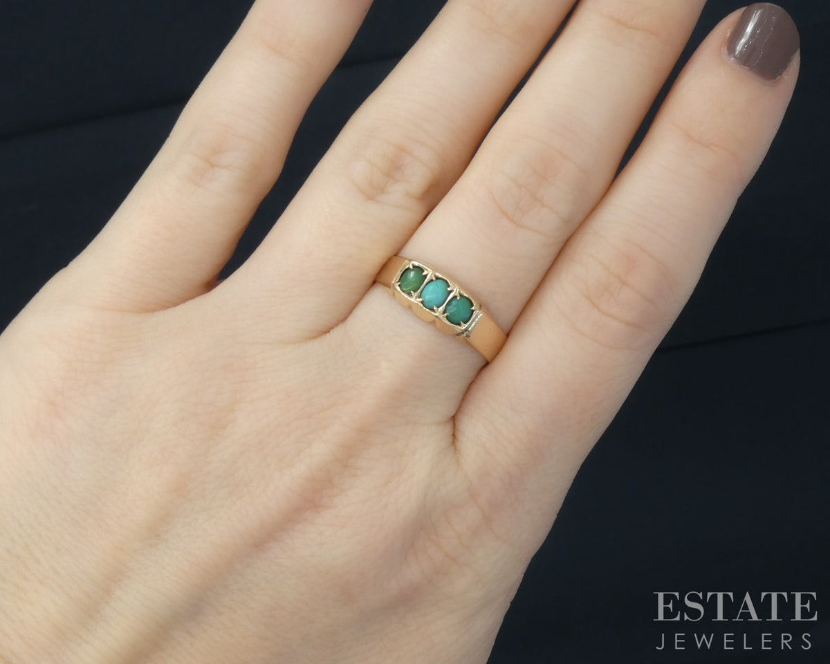 Antique Victorian 14k Yellow Gold Natural Turquoise Ladies Band Ring 3g p30613