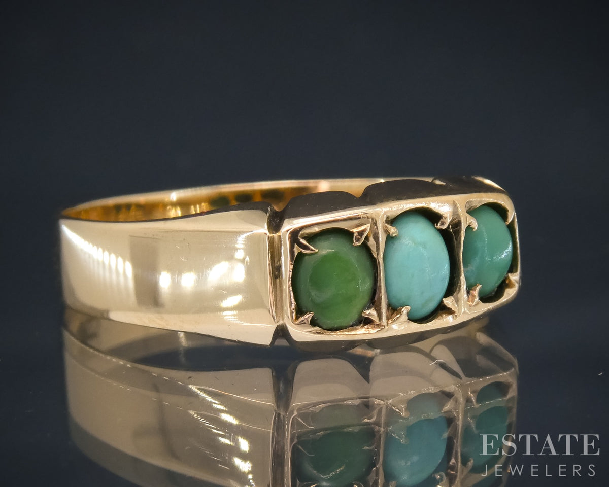 Antique Victorian 14k Yellow Gold Natural Turquoise Ladies Band Ring 3g p30613