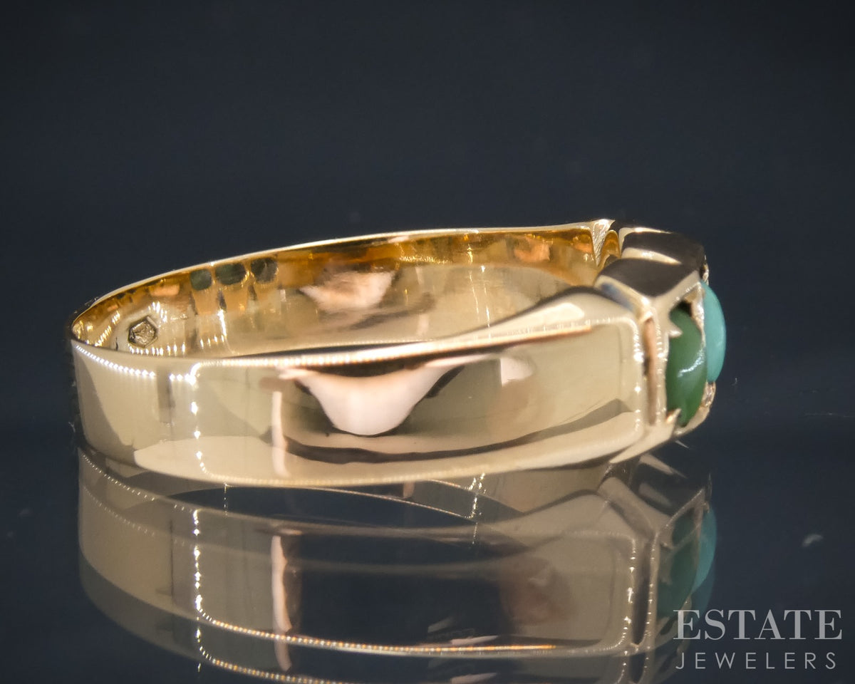 Antique Victorian 14k Yellow Gold Natural Turquoise Ladies Band Ring 3g p30613