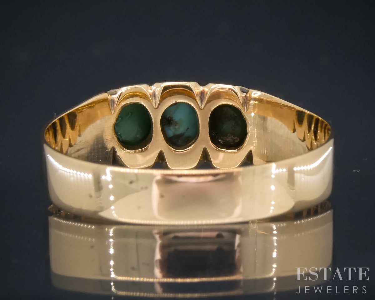 Antique Victorian 14k Yellow Gold Natural Turquoise Ladies Band Ring 3g p30613
