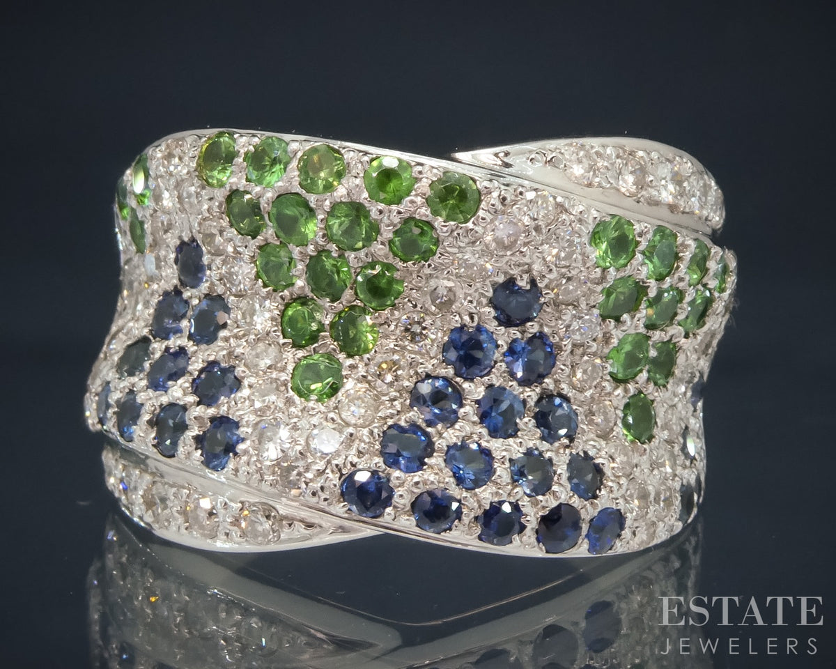 18k Vanilla Gold LeVian Natural Tsav Garnet Sapphire & Diamond Band Ring p29143