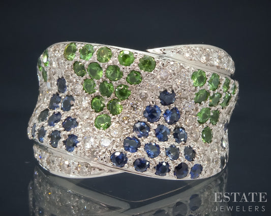 18k Vanilla Gold LeVian Natural Tsav Garnet Sapphire & Diamond Band Ring p29143