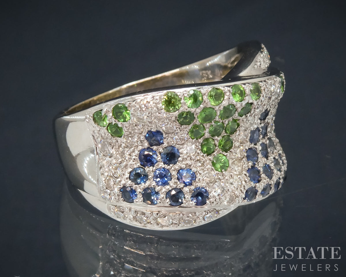18k Vanilla Gold LeVian Natural Tsav Garnet Sapphire & Diamond Band Ring p29143
