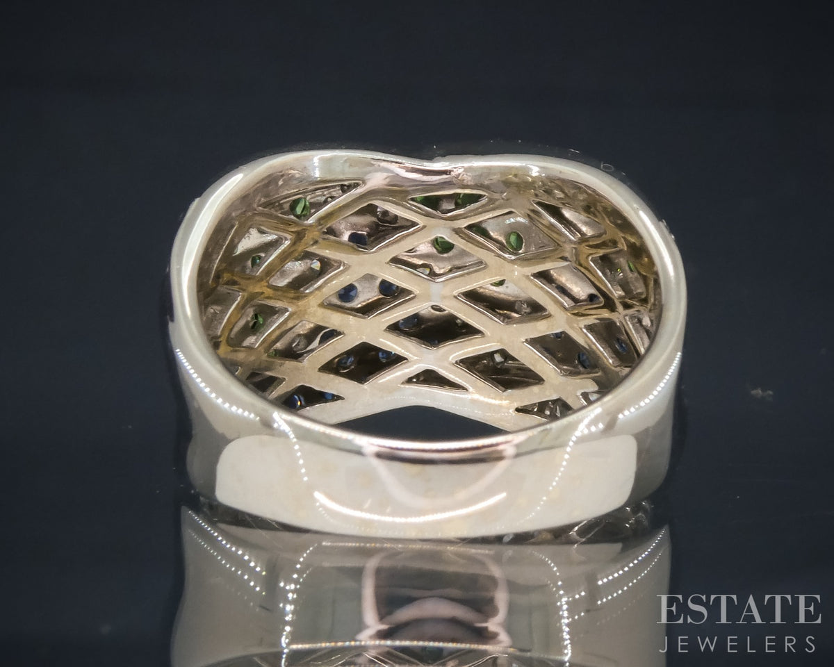 18k Vanilla Gold LeVian Natural Tsav Garnet Sapphire & Diamond Band Ring p29143