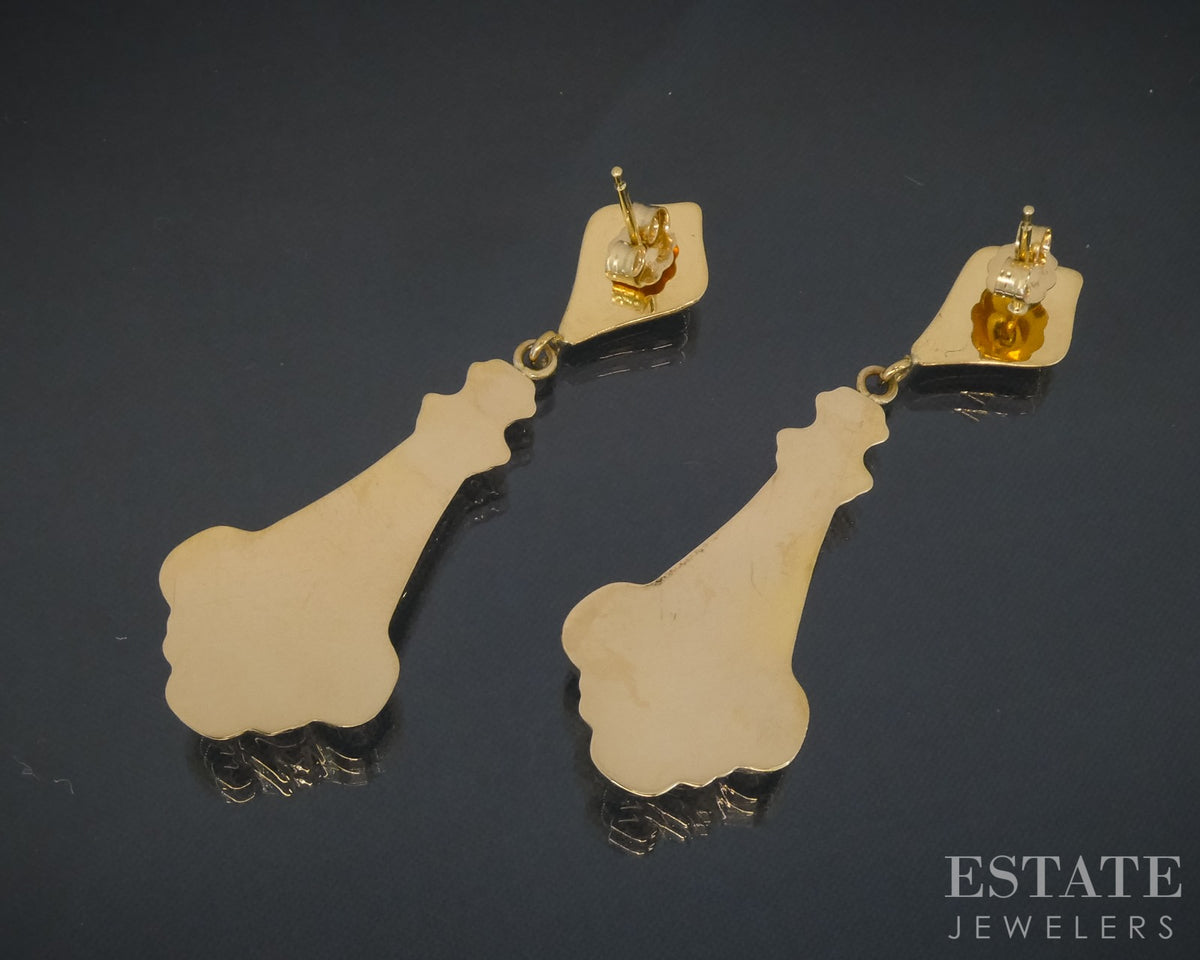 Vintage 18k Yellow Gold Puffy Scroll Dangle Earrings 3.5g p30588