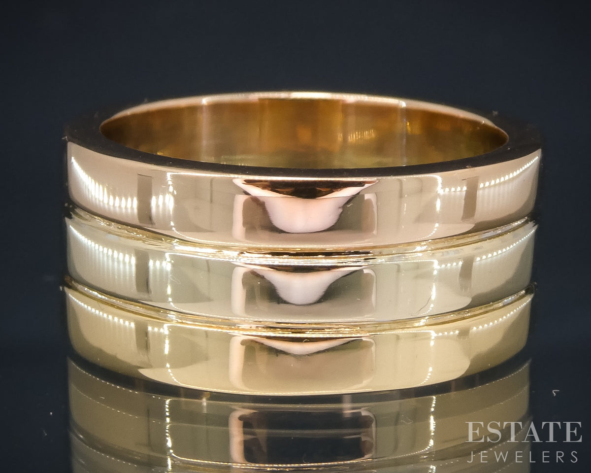18k Tri Colored Gold 9.4mm Stacked Smooth Ladies Band Ring 15.7g p30095