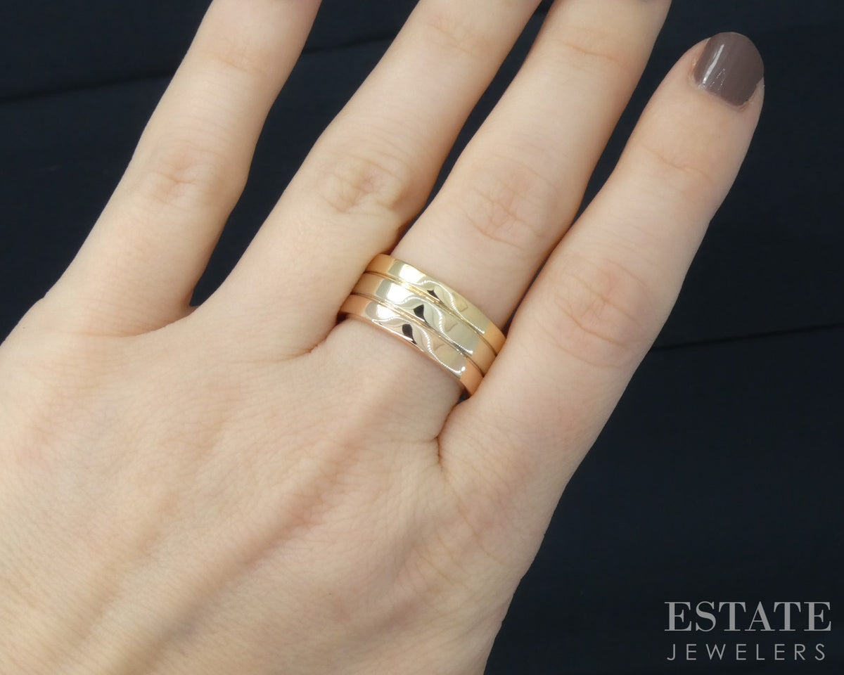 18k Tri Colored Gold 9.4mm Stacked Smooth Ladies Band Ring 15.7g p30095