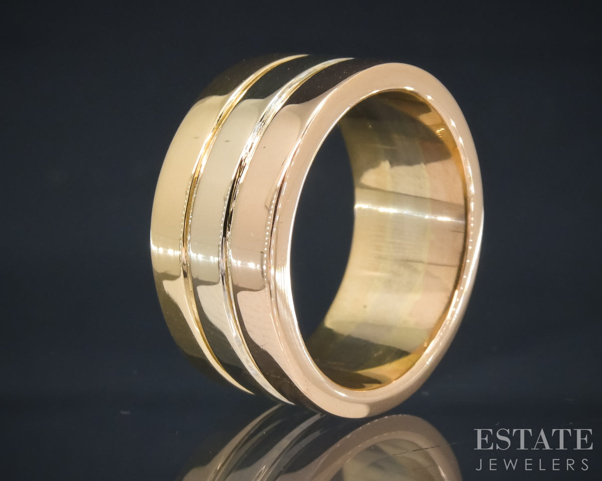 18k Tri Colored Gold 9.4mm Stacked Smooth Ladies Band Ring 15.7g p30095