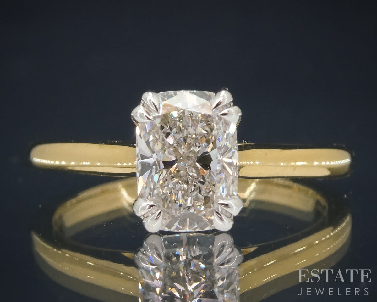 14k Yellow Gold IGI Cushion Lab Created 1.08ct Diamond Solitaire Ring p30330