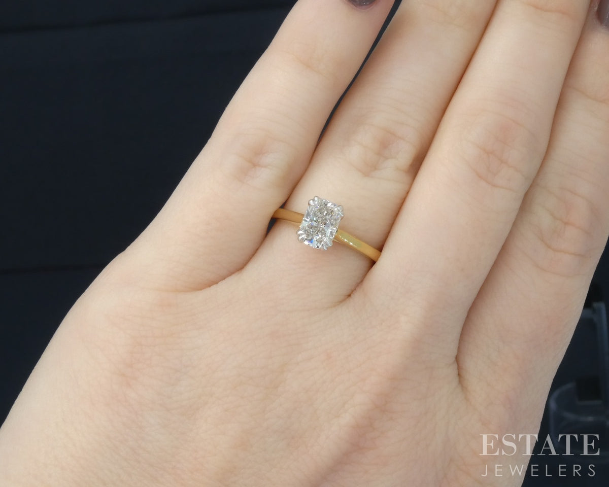14k Yellow Gold IGI Cushion Lab Created 1.08ct Diamond Solitaire Ring p30330