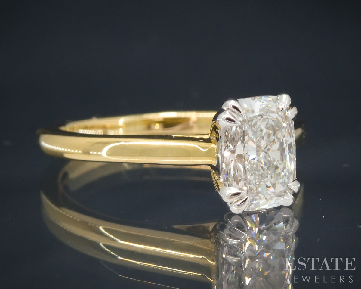 14k Yellow Gold IGI Cushion Lab Created 1.08ct Diamond Solitaire Ring p30330