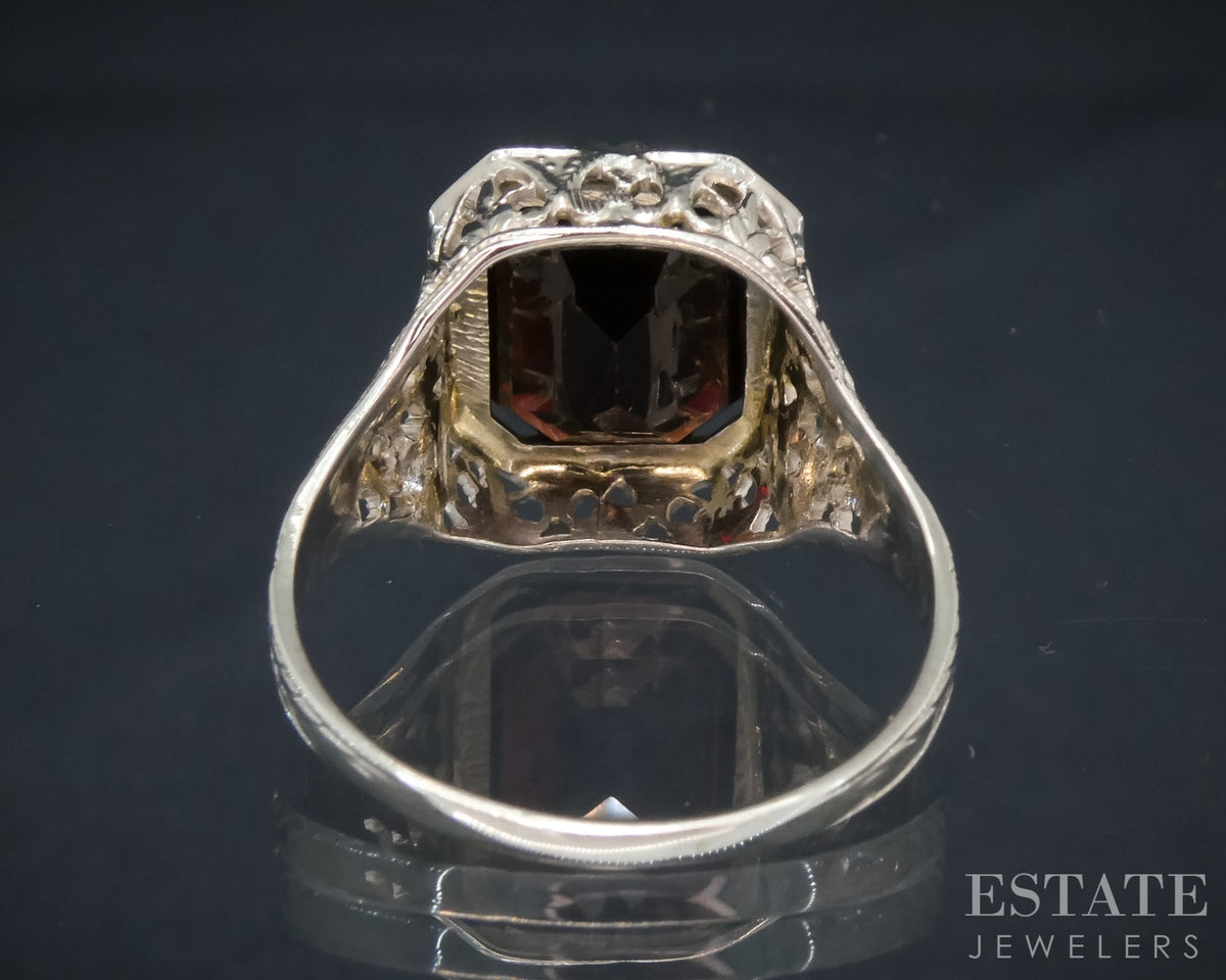 Antique 14k White Gold Natural Garnet Filigree Ring 3.3g p29424