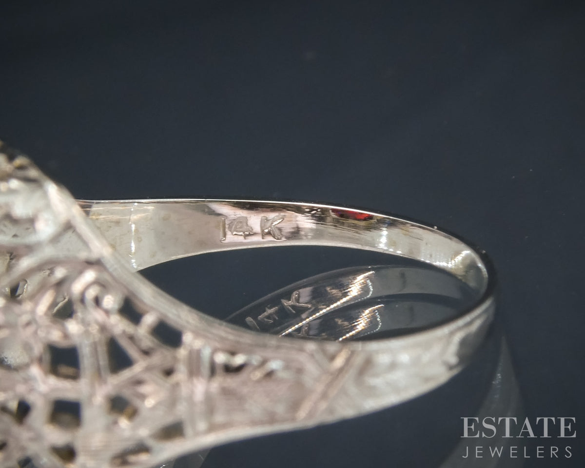 Antique 14k White Gold Natural Garnet Filigree Ring 3.3g p29424