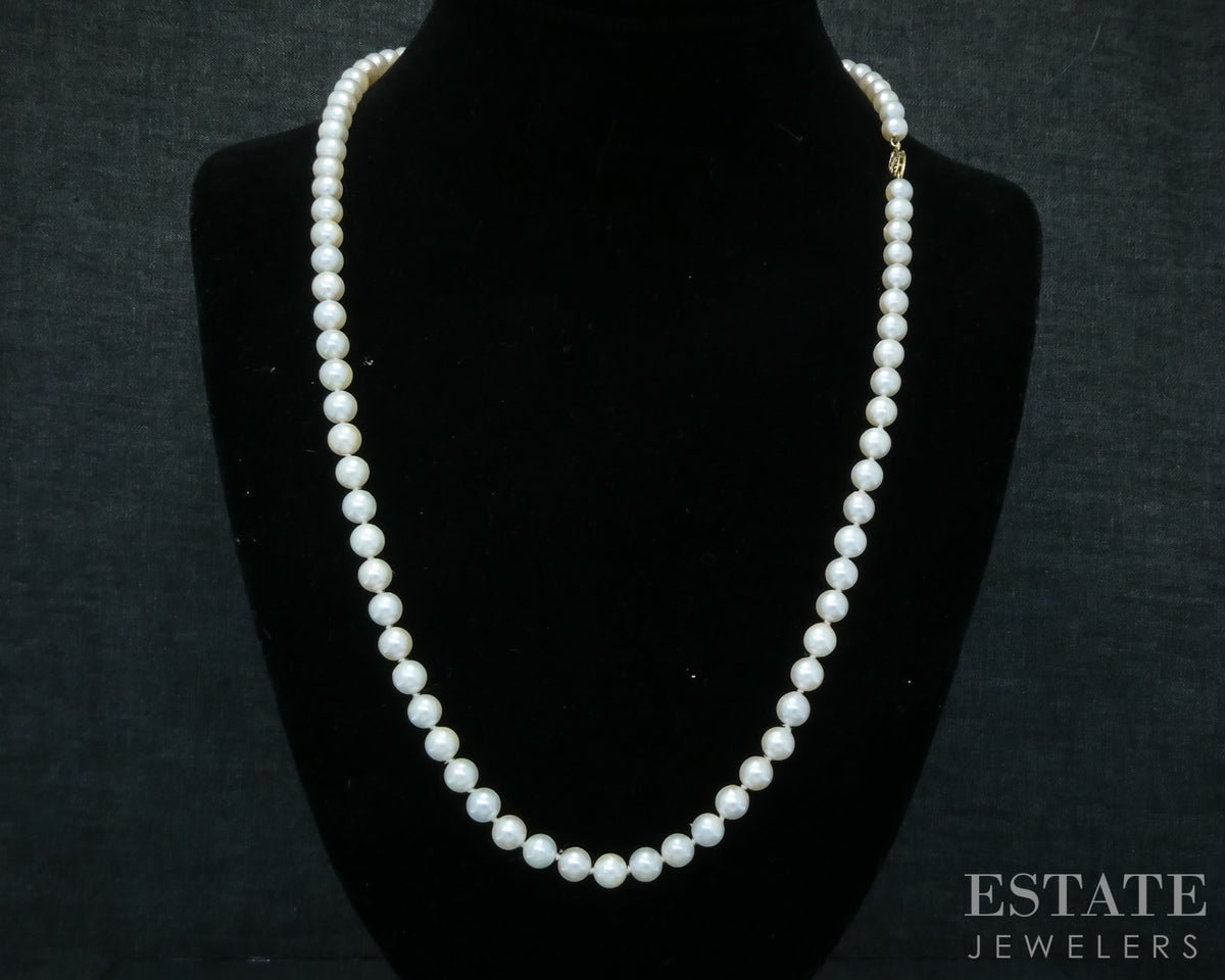 14k Yellow Gold 5.8-6.4mm Cultured Akoya Pearl Ladies Necklace 24"L p30210b