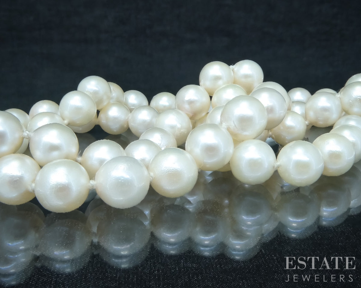 14k Yellow Gold 5.8-6.4mm Cultured Akoya Pearl Ladies Necklace 24"L p30210b
