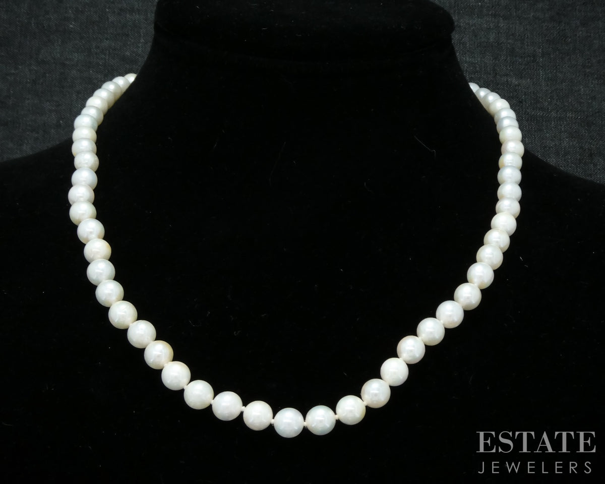 14k Yellow Gold 6.4mm Cultured Akoya Pearl Shell Clasp Necklace 18"L p30575b
