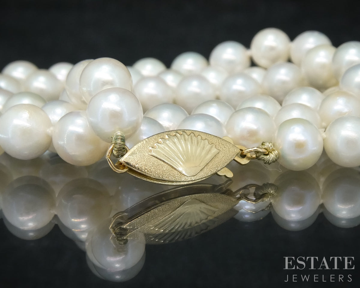 14k Yellow Gold 6.4mm Cultured Akoya Pearl Shell Clasp Necklace 18"L p30575b