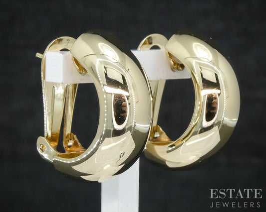 14k Yellow Gold Smooth Puffy Omega Back Half Hoop Earrings 8.7g p29999b
