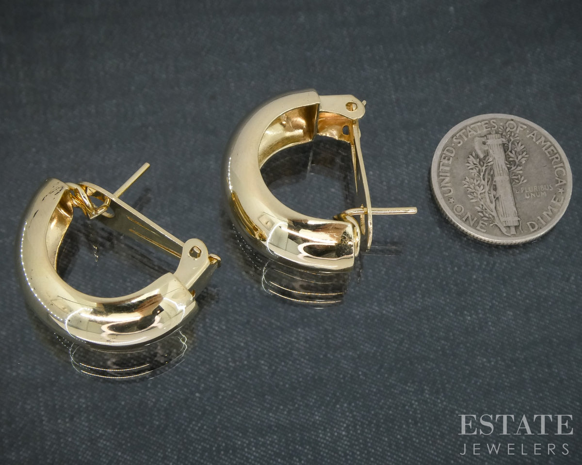 14k Yellow Gold Smooth Puffy Omega Back Half Hoop Earrings 8.7g p29999b