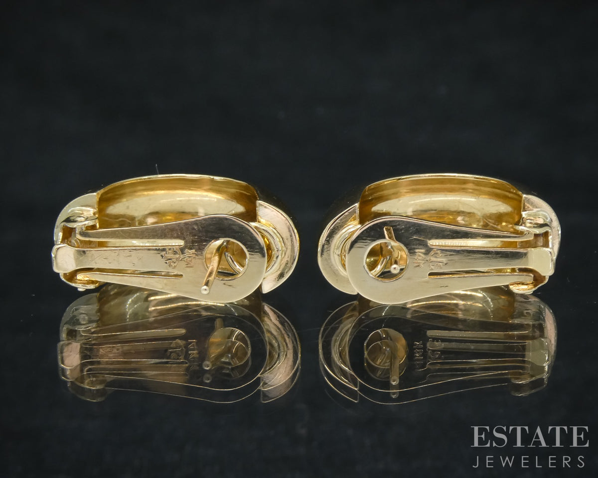 14k Yellow Gold Smooth Puffy Omega Back Half Hoop Earrings 8.7g p29999b