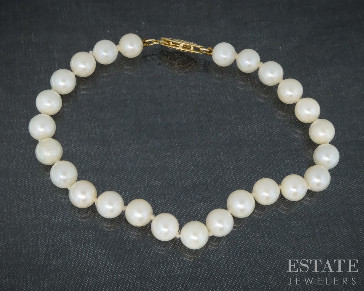 14k Yellow Gold 6mm Akoya Pearl Ladies Bracelet 7"L p30500b