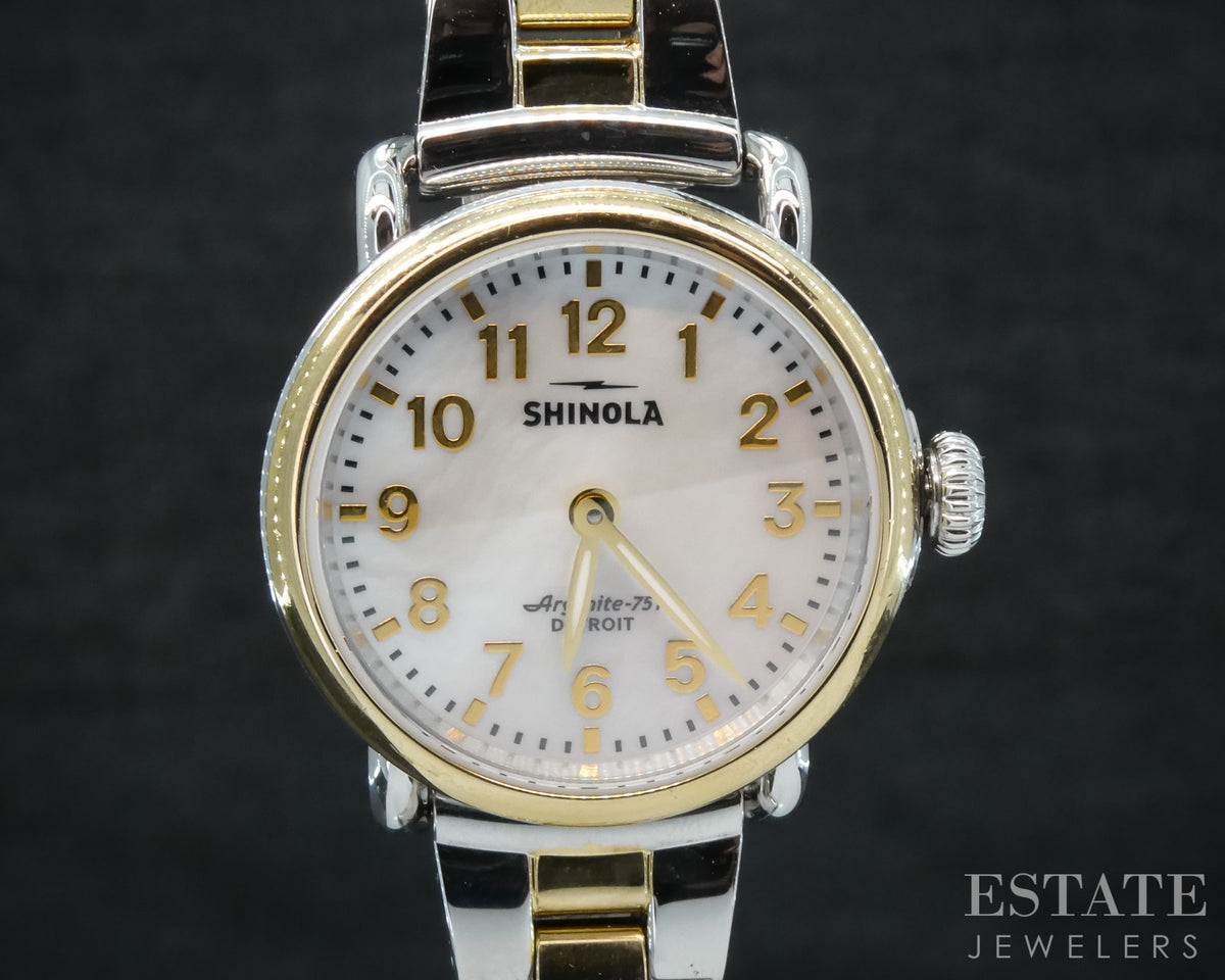 Shinola Runwell 28mm MOP Two Tone Stainless Steel Ladies Watch p29665b