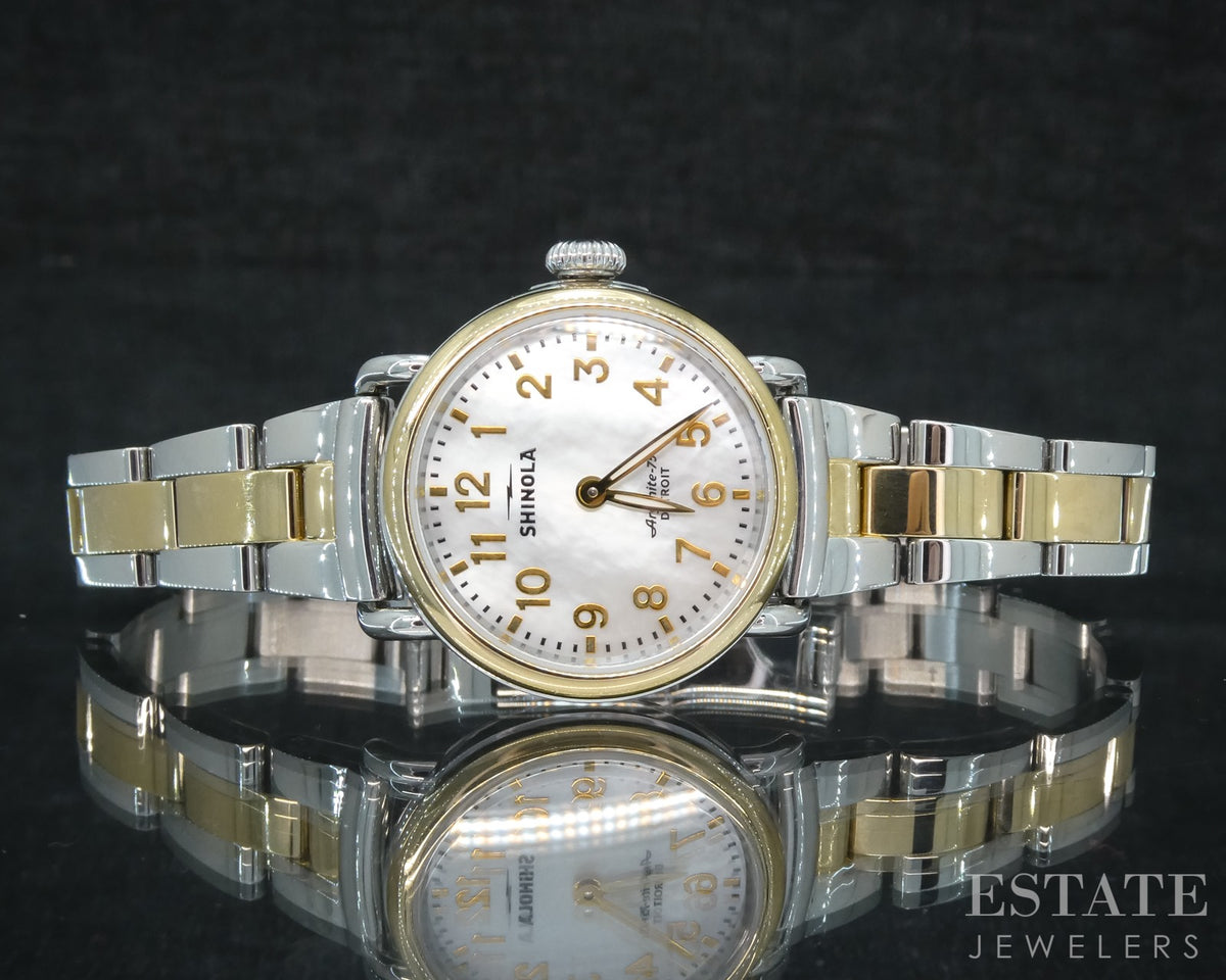 Shinola Runwell 28mm MOP Two Tone Stainless Steel Ladies Watch p29665b