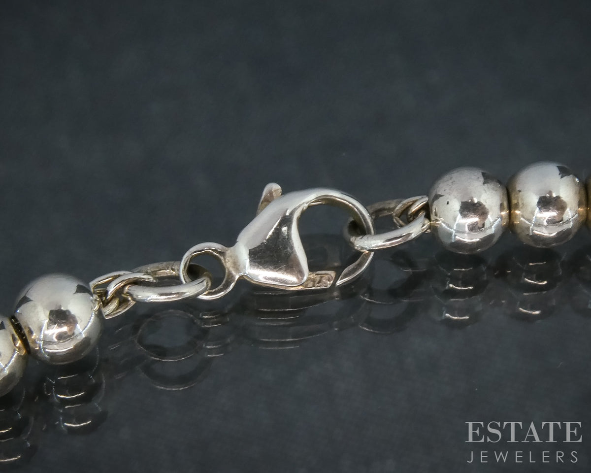 Sterling Tiffany & Co. Return Heart Charm Beaded Chain Bracelet 7.25"L p30515b