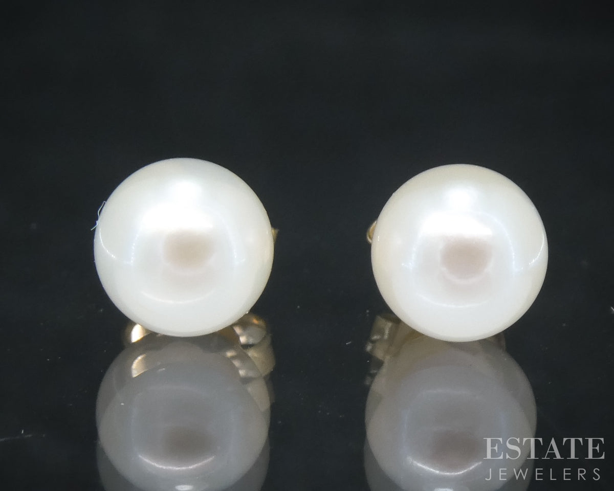 14k Yellow Gold 6mm Akoya Pearl Stud Ladies Earrings p30576b