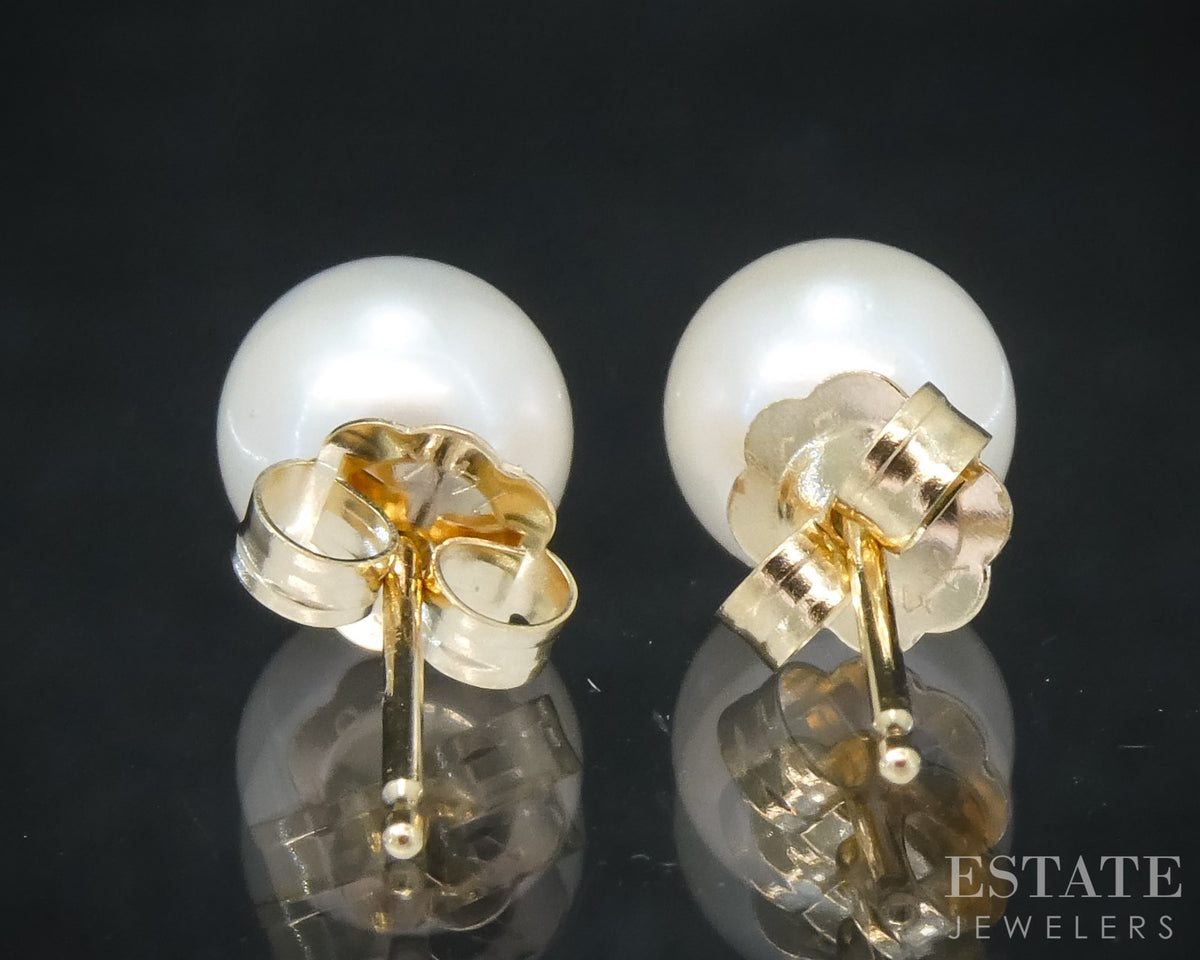 14k Yellow Gold 6mm Akoya Pearl Stud Ladies Earrings p30576b