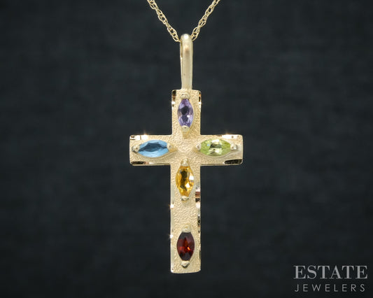 14k Yellow Gold Natural Multi Gem Cross Ladies Necklace 1.7g 18"L p30387b