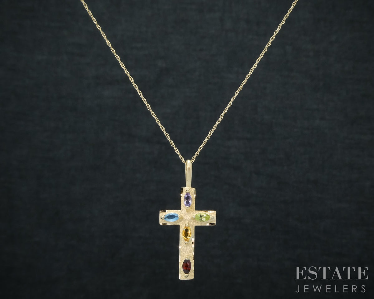 14k Yellow Gold Natural Multi Gem Cross Ladies Necklace 1.7g 18"L p30387b