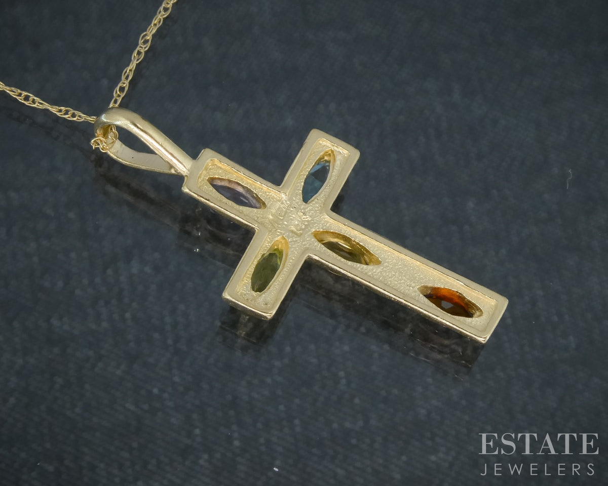 14k Yellow Gold Natural Multi Gem Cross Ladies Necklace 1.7g 18"L p30387b