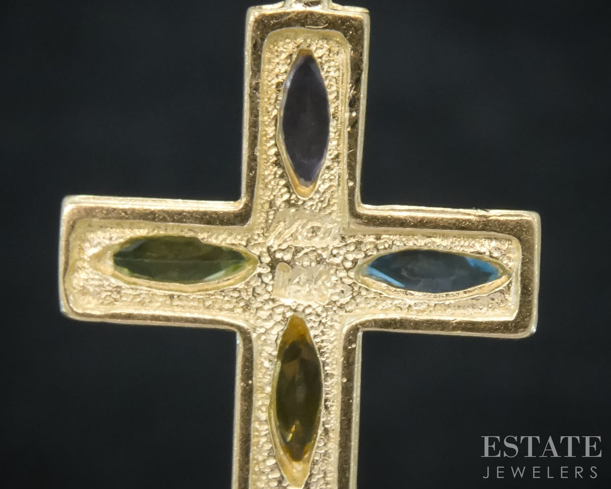 14k Yellow Gold Natural Multi Gem Cross Ladies Necklace 1.7g 18"L p30387b