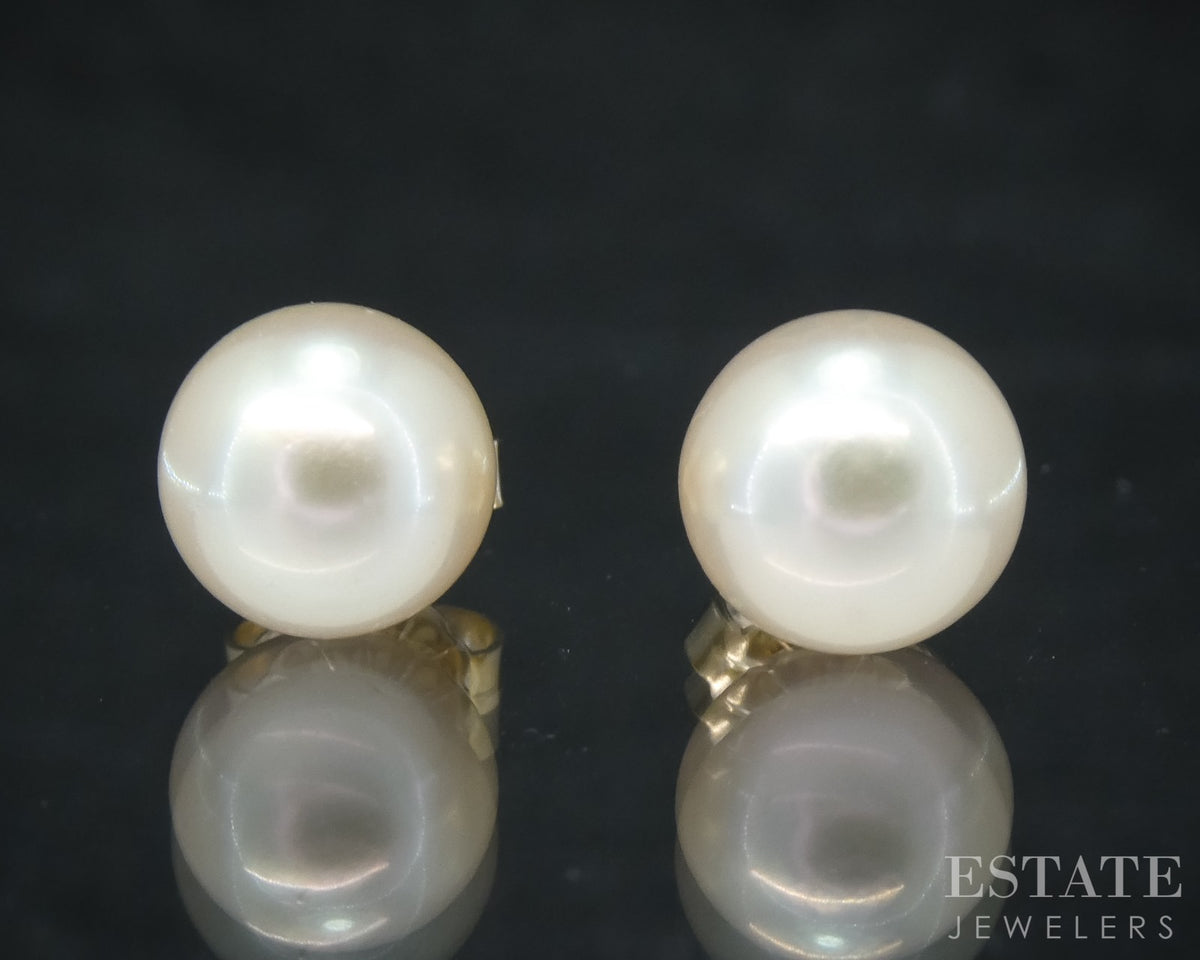 14k Yellow Gold 7.5mm Akoya Pearl Stud Ladies Earrings p30412b
