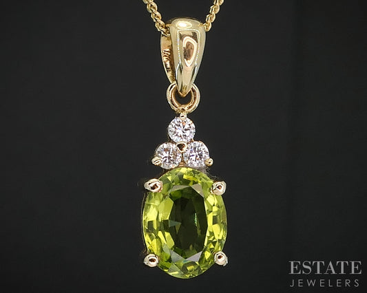 10k Yellow Gold Natural Peridot & Diamond Ladies Necklace 2.7g 18.5"L p30499b