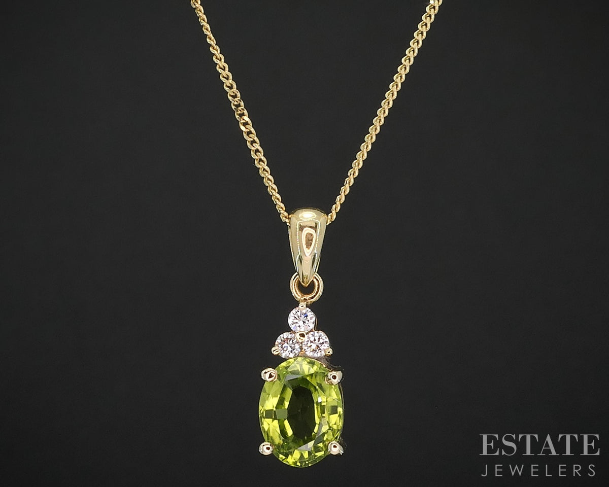 10k Yellow Gold Natural Peridot & Diamond Ladies Necklace 2.7g 18.5"L p30499b