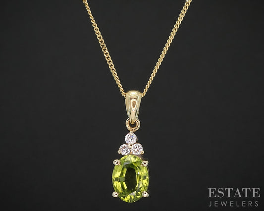 10k Yellow Gold Natural Peridot & Diamond Ladies Necklace 2.7g 18.5"L p30499b
