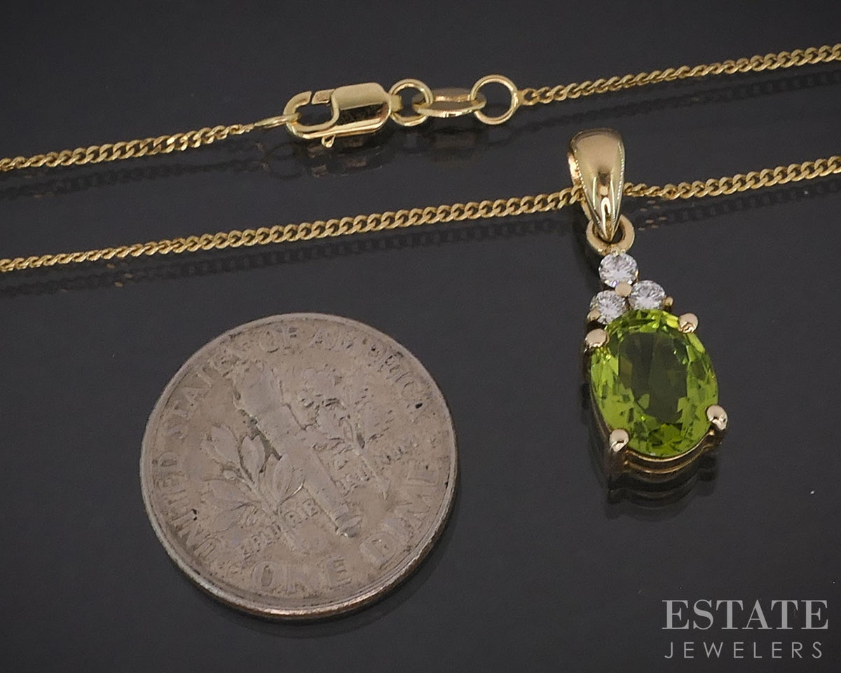 10k Yellow Gold Natural Peridot & Diamond Ladies Necklace 2.7g 18.5"L p30499b