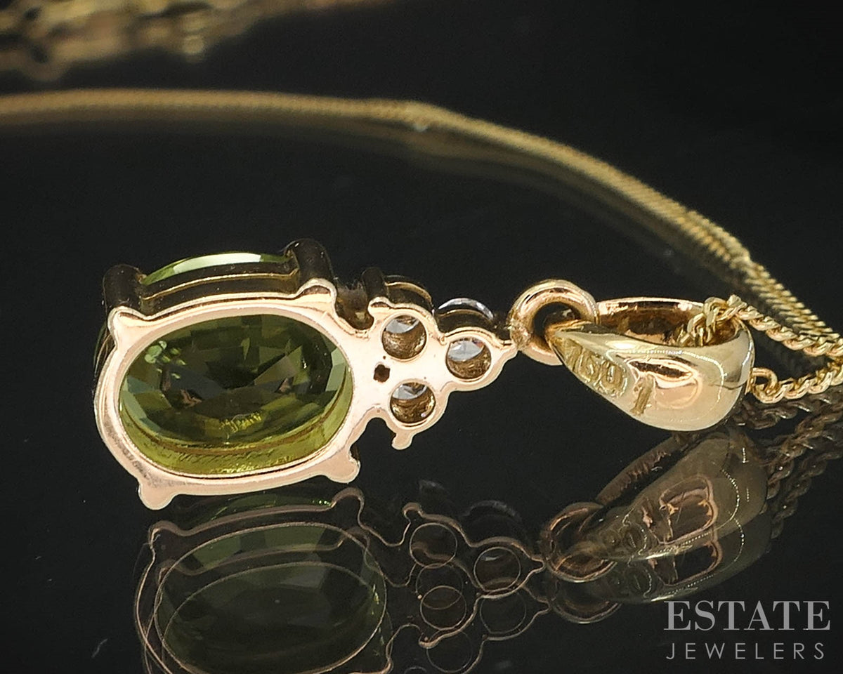 10k Yellow Gold Natural Peridot & Diamond Ladies Necklace 2.7g 18.5"L p30499b