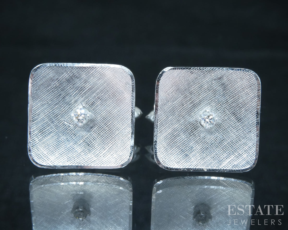 Vintage 14k White Gold Natural Diamond Men's Cufflinks 12.2g p30906