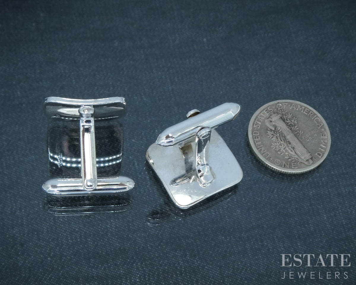 Vintage 14k White Gold Natural Diamond Men's Cufflinks 12.2g p30906