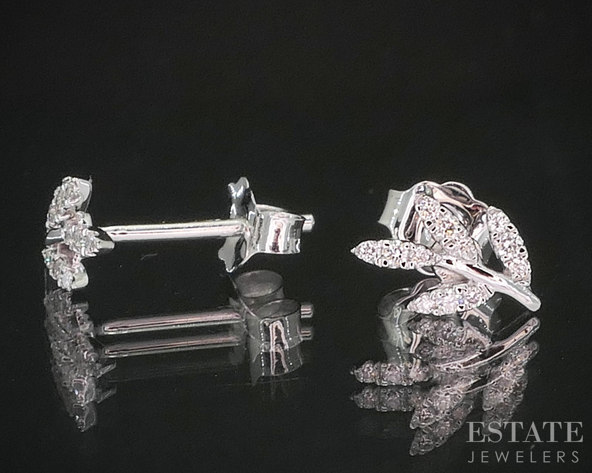 10k White Gold Lab Created .11ctw Diamond Leaf Stud Earrings p30775