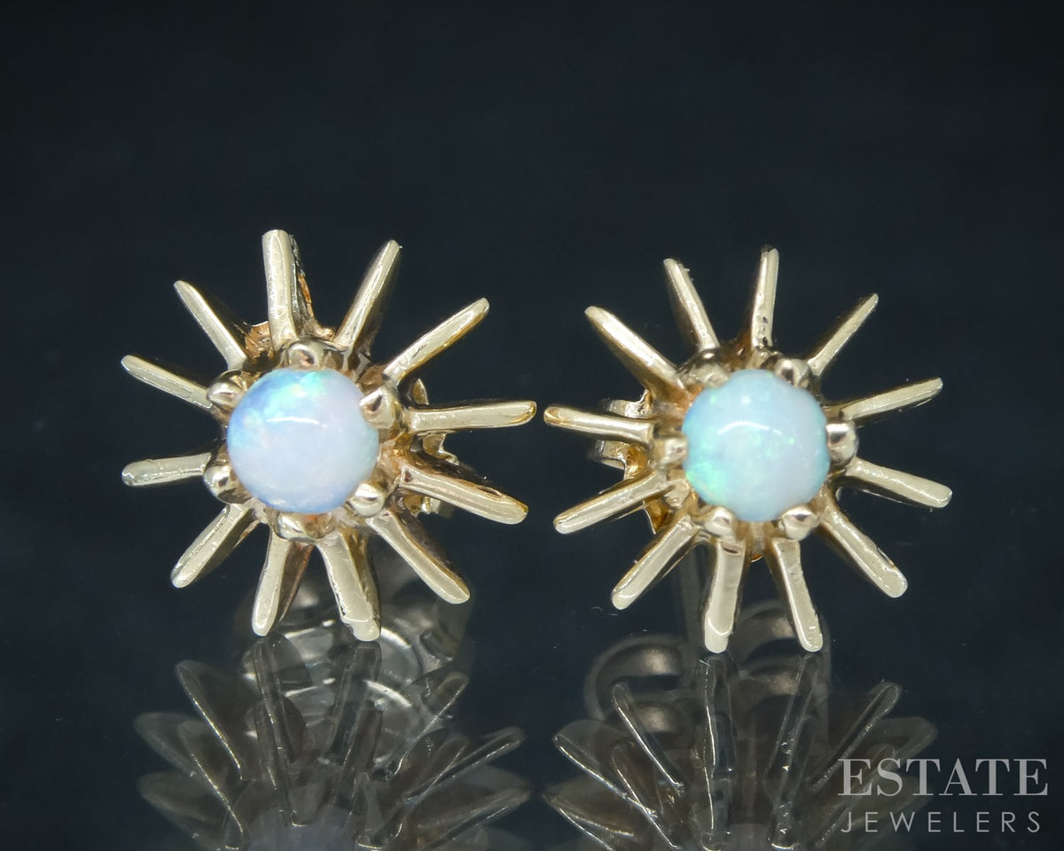 Vintage 9k Yellow Gold Natural Opal Starburst Stud Earrings 2g p31196