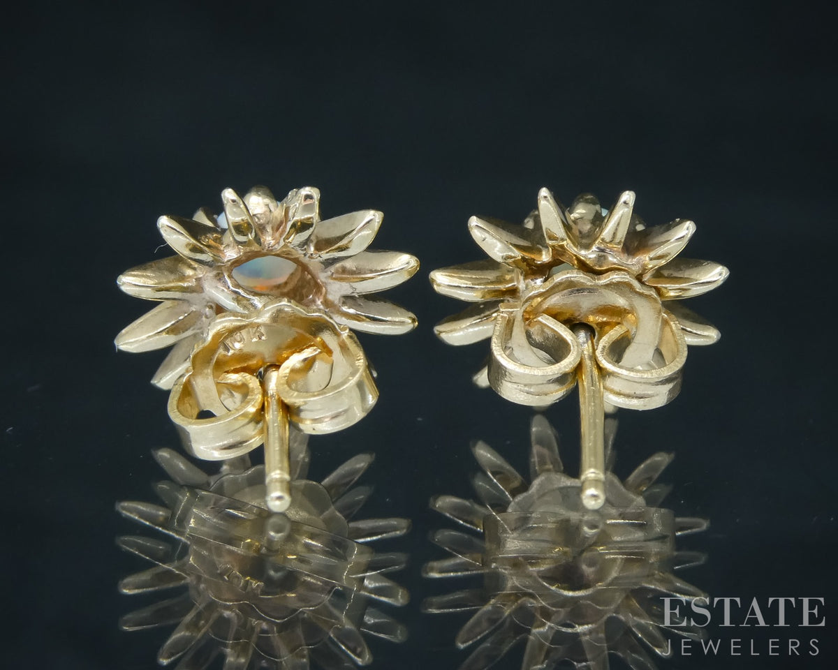 Vintage 9k Yellow Gold Natural Opal Starburst Stud Earrings 2g p31196