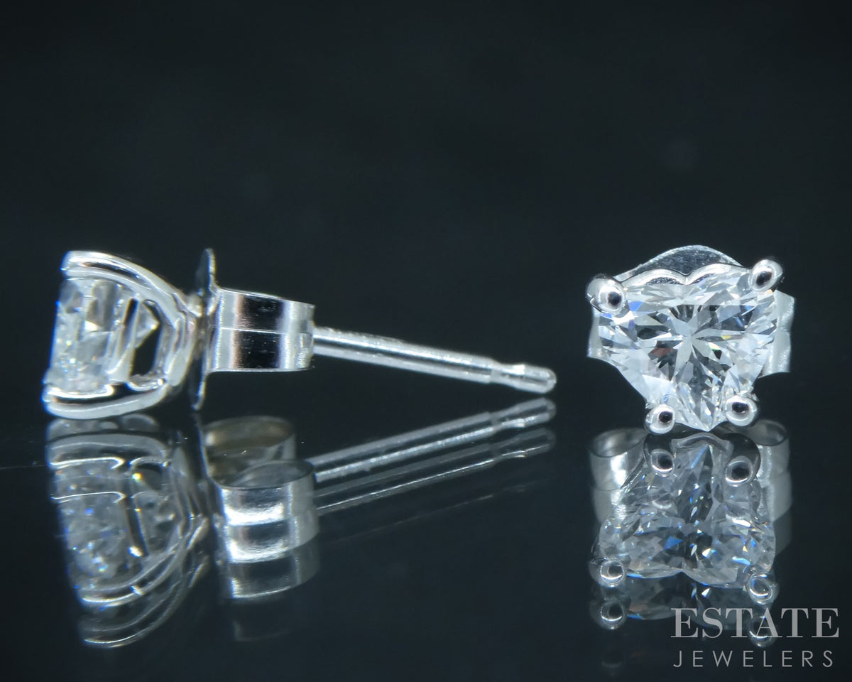 10k White Gold Heart Cut Lab Created .32ctw Diamond Stud Earrings p30773